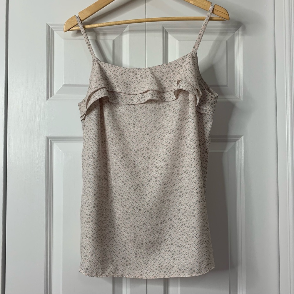 LOFT Pink, White and Blue Spaghetti Strap Ruffle Camisole Top Size M